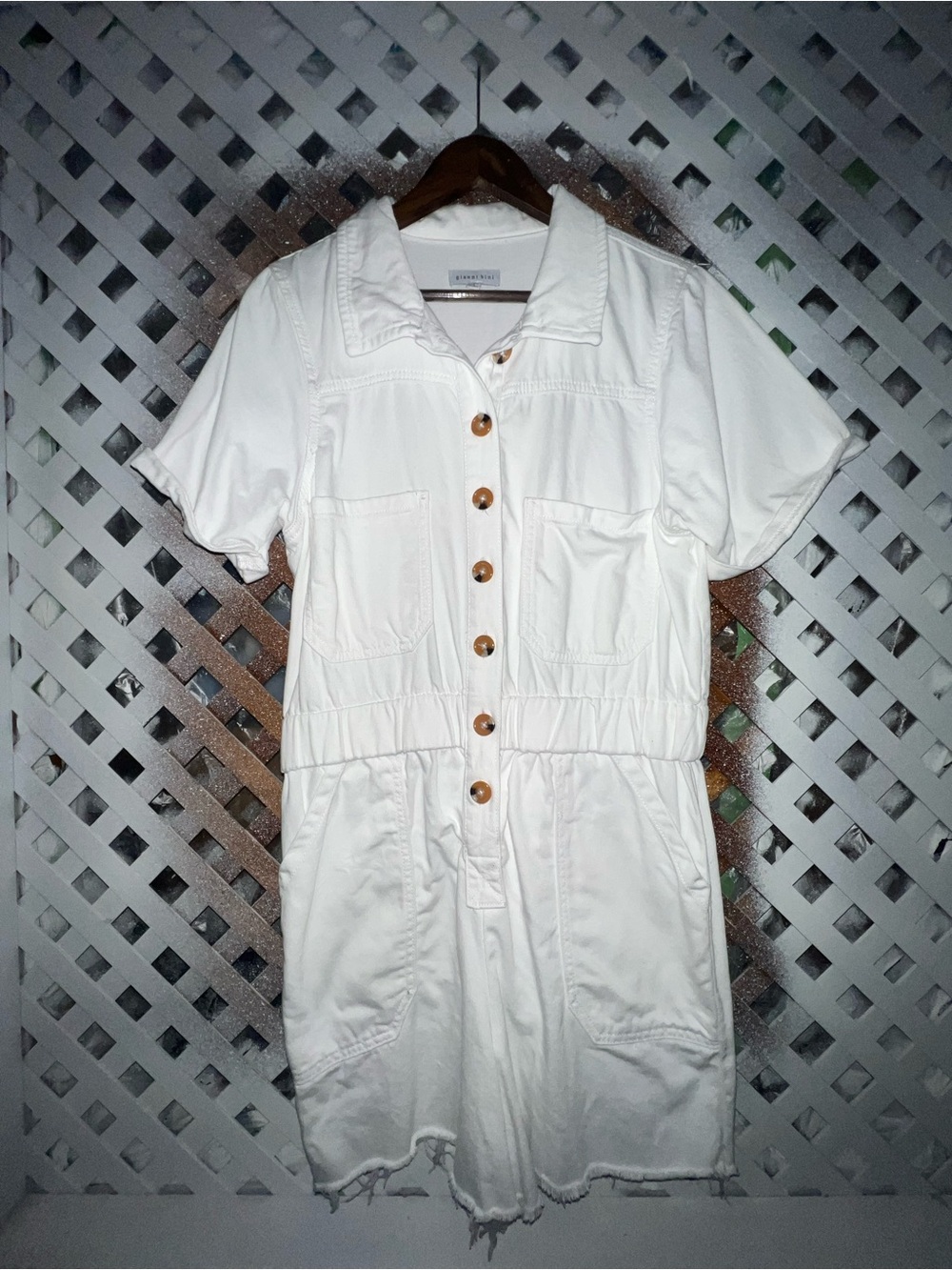 Gianni Bini Tori White Button-Front Short denim Romper size large